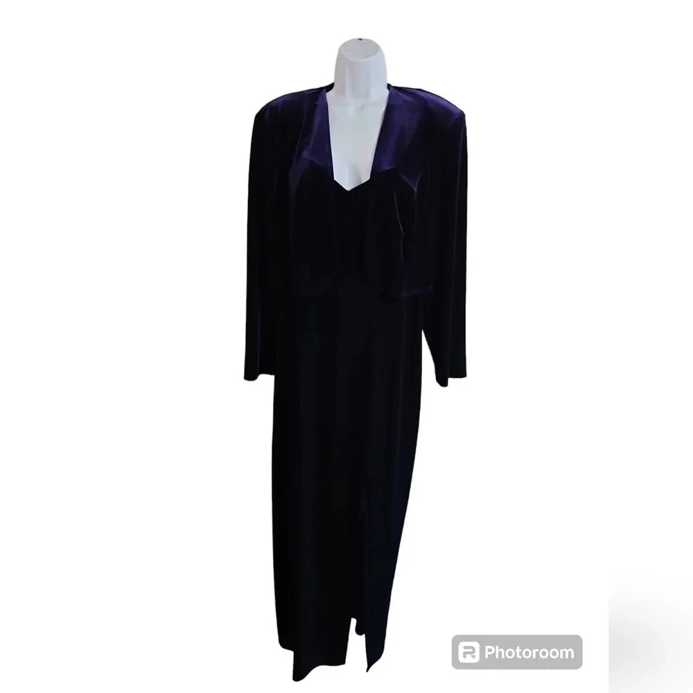 Onyx Nite Women 16 2pc Velvet Maxi Dress Purple Shrug Set Statement Whimsigoth - Picture 3 of 12